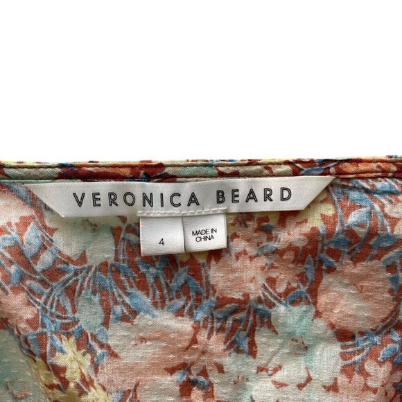 Veronica Beard Malgosia Floral Cotton Midi Dress Ruffle Tiered Orange 4 - Picture 6 of 9